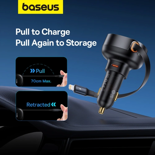 Kup Automobilová nabíječka Baseus Enjoyment Pro USB-C + vestavěný kabel Lightning 60W černá - BSU4817 - {ean13} - Sklep Home Screen