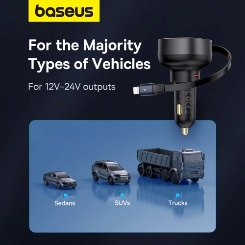 Kup Autós töltő Baseus Enjoyment Pro USB-C + beépített Lightning kábel 60W fekete - BSU4817 - {ean13} - Sklep Home Screen