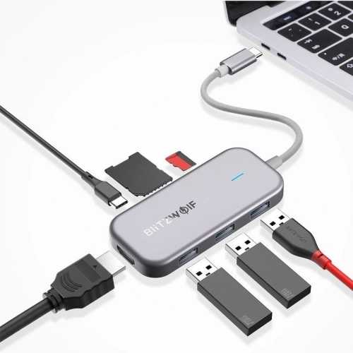Kup Blitzwolf BW-TH5 Hub 7in1 Adapter USB-C auf 3xUSB 3.0, HDMI, USB-C PD, SD, microSD - BLZ155 - {ean13} - Sklep Home Screen