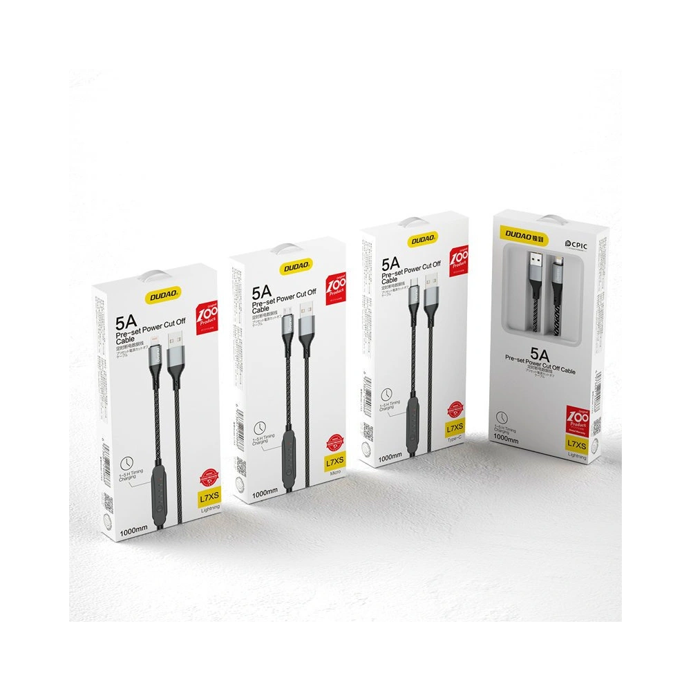 Kabel z timerem Dudao L7xsM USB-A / microUSB 5A 1m czarny