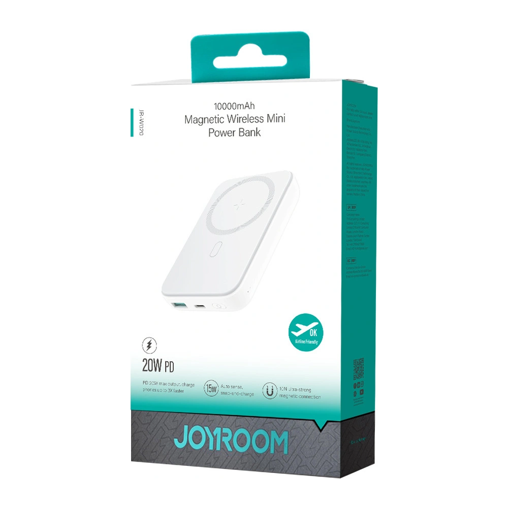 Powerbank bezprzewodowy Joyroom JR-W020 20W Mini 10000mAh White + kabel USB-A / USB-C 0.25m White