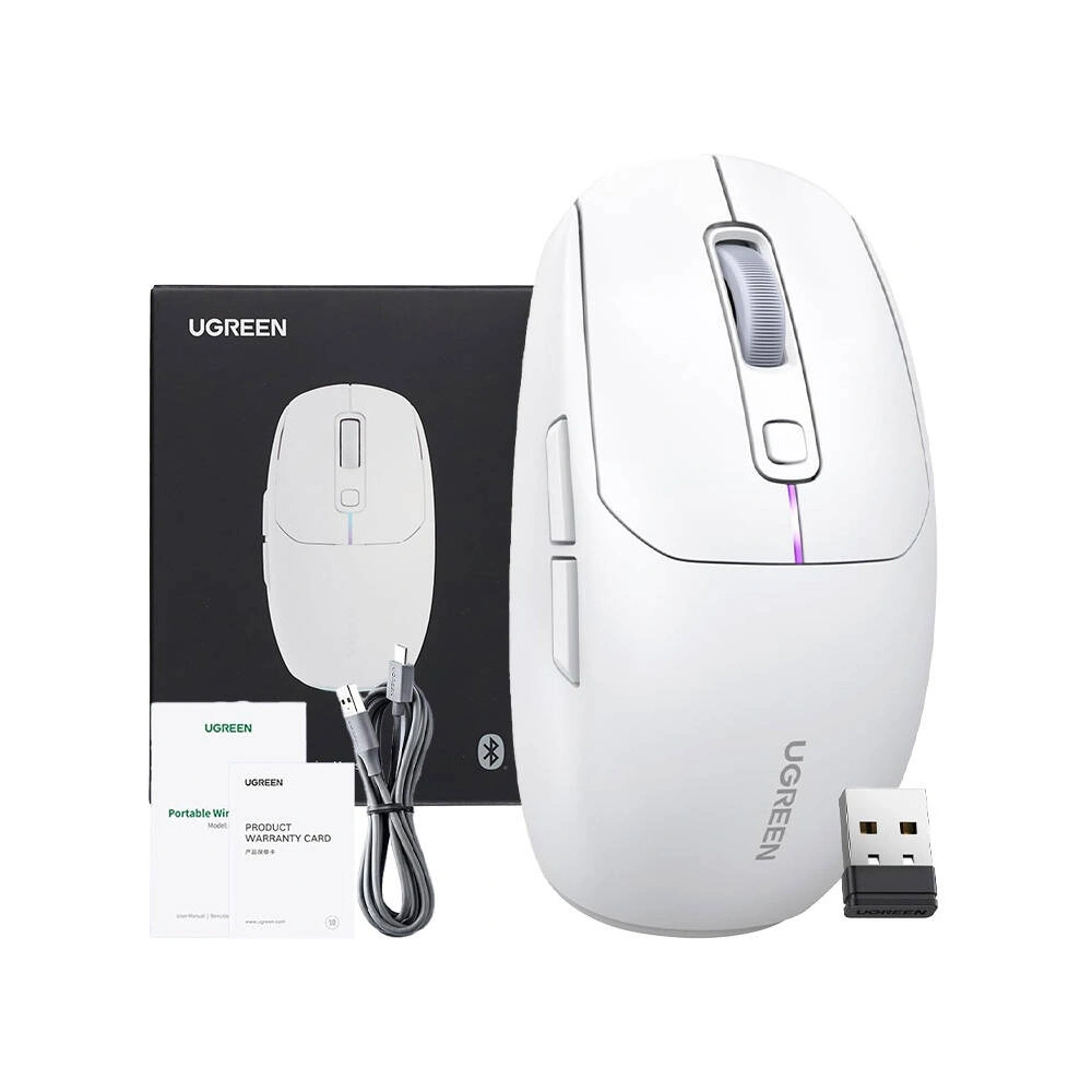 Mysz bezprzewodowa UGREEN MU103 2.4G / Bluetooth 5.0 biała
