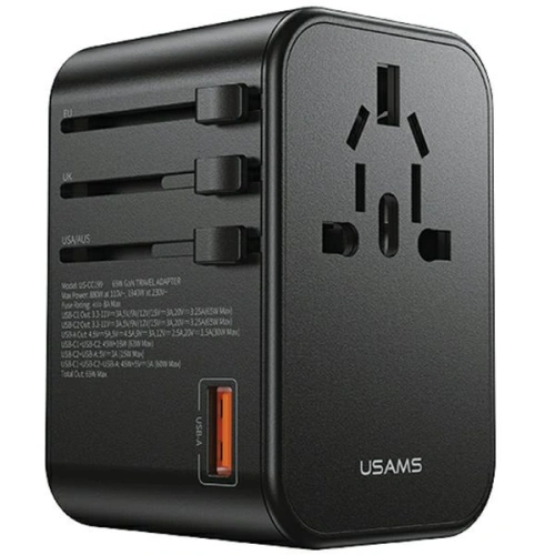Kup Reiseadapter USAMS T62 Universelles Reise-Ladegerät US/AU/EU/UK 1xUSB, 2xUSB-C 65W schwarz/black - USA1021 - {ean13} - Sklep Home Screen