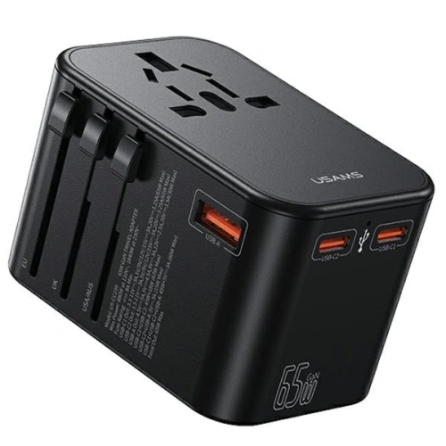 Kup Reiseadapter USAMS T62 Universelles Reise-Ladegerät US/AU/EU/UK 1xUSB, 2xUSB-C 65W schwarz/black - USA1021 - {ean13} - Sklep Home Screen