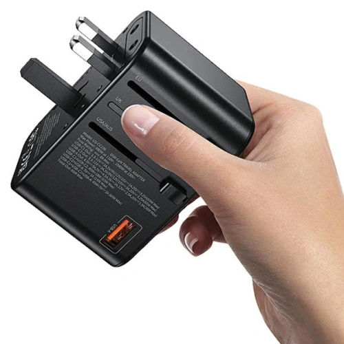 Kup Reiseadapter USAMS T62 Universelles Reise-Ladegerät US/AU/EU/UK 1xUSB, 2xUSB-C 65W schwarz/black - USA1021 - {ean13} - Sklep Home Screen