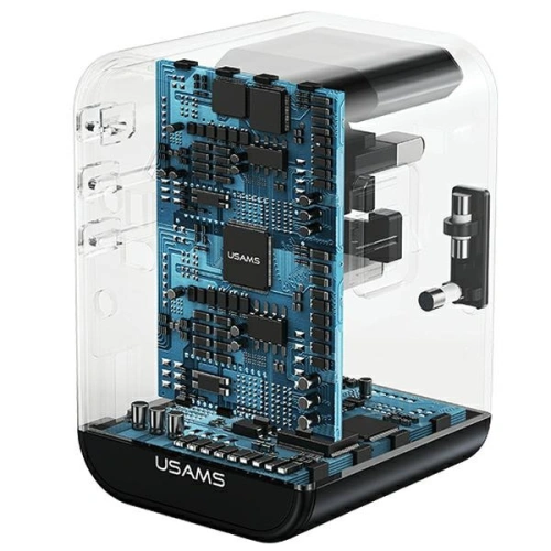 Kup Cestovní adaptér USAMS T62 Univerzální nabíječka US/AU/EU/UK 1xUSB, 2xUSB-C 65W černý/black - USA1021 - {ean13} - Sklep Home Screen