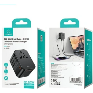 Kup Reiseadapter USAMS T62 Universelles Reise-Ladegerät US/AU/EU/UK 1xUSB, 2xUSB-C 65W schwarz/black - USA1021 - {ean13} - Sklep Home Screen