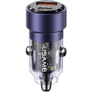 USAMS C39 USB-A, USB-C 60W autós töltő lila/purple