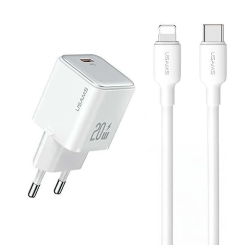 Kup Síťová nabíječka USAMS US-CC183 USB-C 20W PD3.0 + kabel US-SJ610 USB-C / Lightning bílý/white - USA1027 - {ean13} - Sklep Home Screen