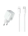 USAMS US-CC186 USB-C 30W PD3.0 încărcător de rețea + US-SJ610 cablu USB-C / Lightning alb/alb
