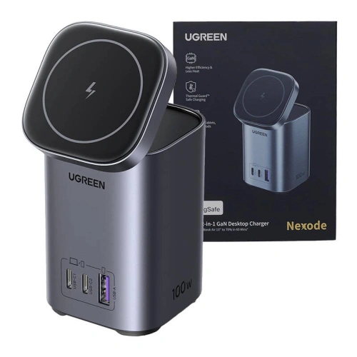 Kup Ładowarka / stacja ładowania GaN 2w1 UGREEN CD342 1xUSB-A, 2xUSB-C, Qi, 100W szara - UGR1808 - {ean13} - Sklep Home Screen
