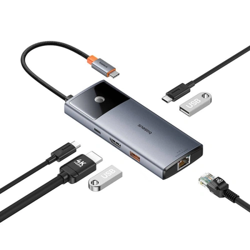 Kup Adapter 6w1 Baseus Metal Gleam 2 Series Hub USB-C / 2xUSB-A 3.0, USB-C, USB-C PD, HDMI, Ethernet RJ45 - BSU4826 - {ean13} - Sklep Home Screen