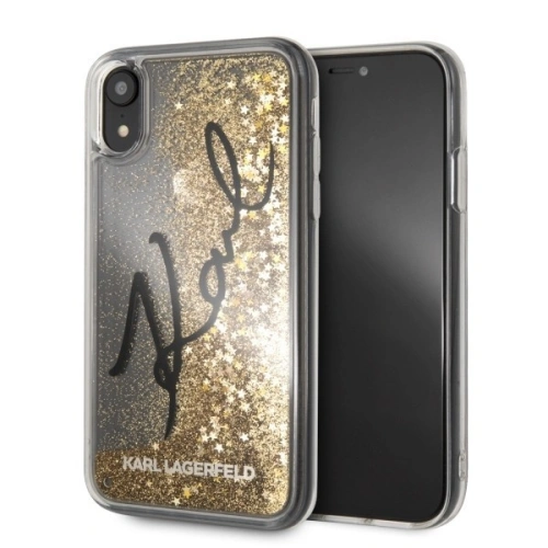 Buy Karl Lagerfeld KLHCI61TRKSIGGO iPhone Xr gold hard case Signature Liquid Glitter Stars - KLD031GLD - {ean13} - Home Screen Store Europe
