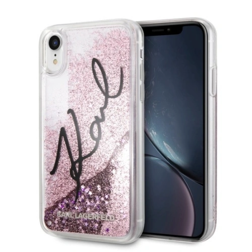 Kup Karl Lagerfeld KLHCI61TRKSIGPI iPhone Xr różowy/pink hard case Signature Liquid Glitter Stars - KLD032PNK - {ean13} - Sklep Home Screen