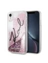 Karl Lagerfeld KLHCI61TRKSIGPI iPhone Xr pink hard case Signature Liquid Glitter Stars