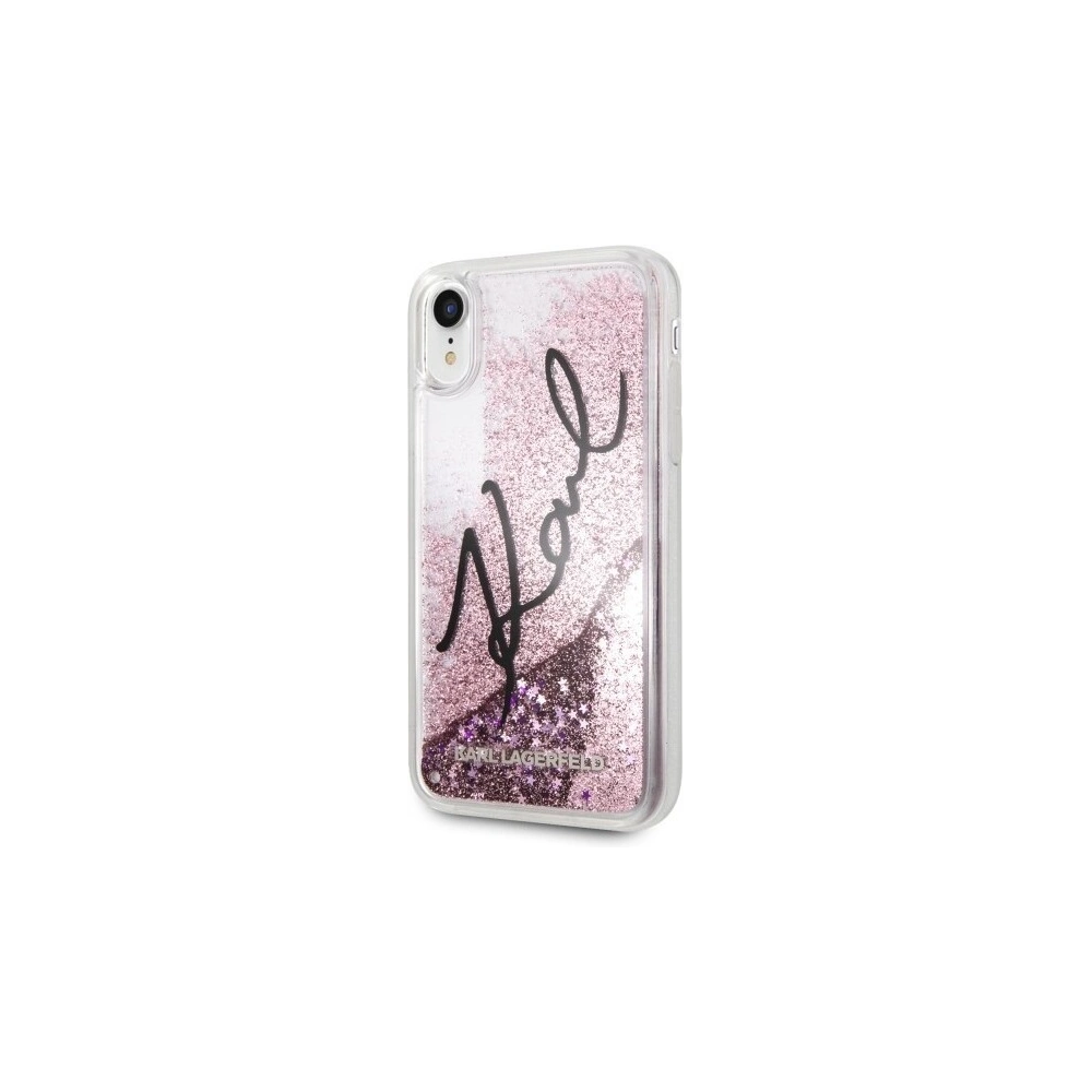 Karl Lagerfeld KLHCI61TRKSIGPI iPhone Xr różowy/pink hard case Signature Liquid Glitter Stars