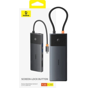 Adapter 11w1 Baseus Metal Gleam HUB USB-C / 2xUSB-A 2.0, 2xUSB-A 3.0, USB-C PD, 2xHDMI, DisplayPort, ‎RJ45, ‎TF/SD