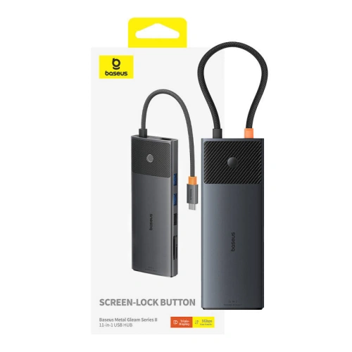 Kup Adapter 11w1 Baseus Metal Gleam HUB USB-C / 2xUSB-A 2.0, 2xUSB-A 3.0, USB-C PD, 2xHDMI, DisplayPort, ‎RJ45, ‎TF/SD - BSU4843 - {ean13} - Sklep Home Screen