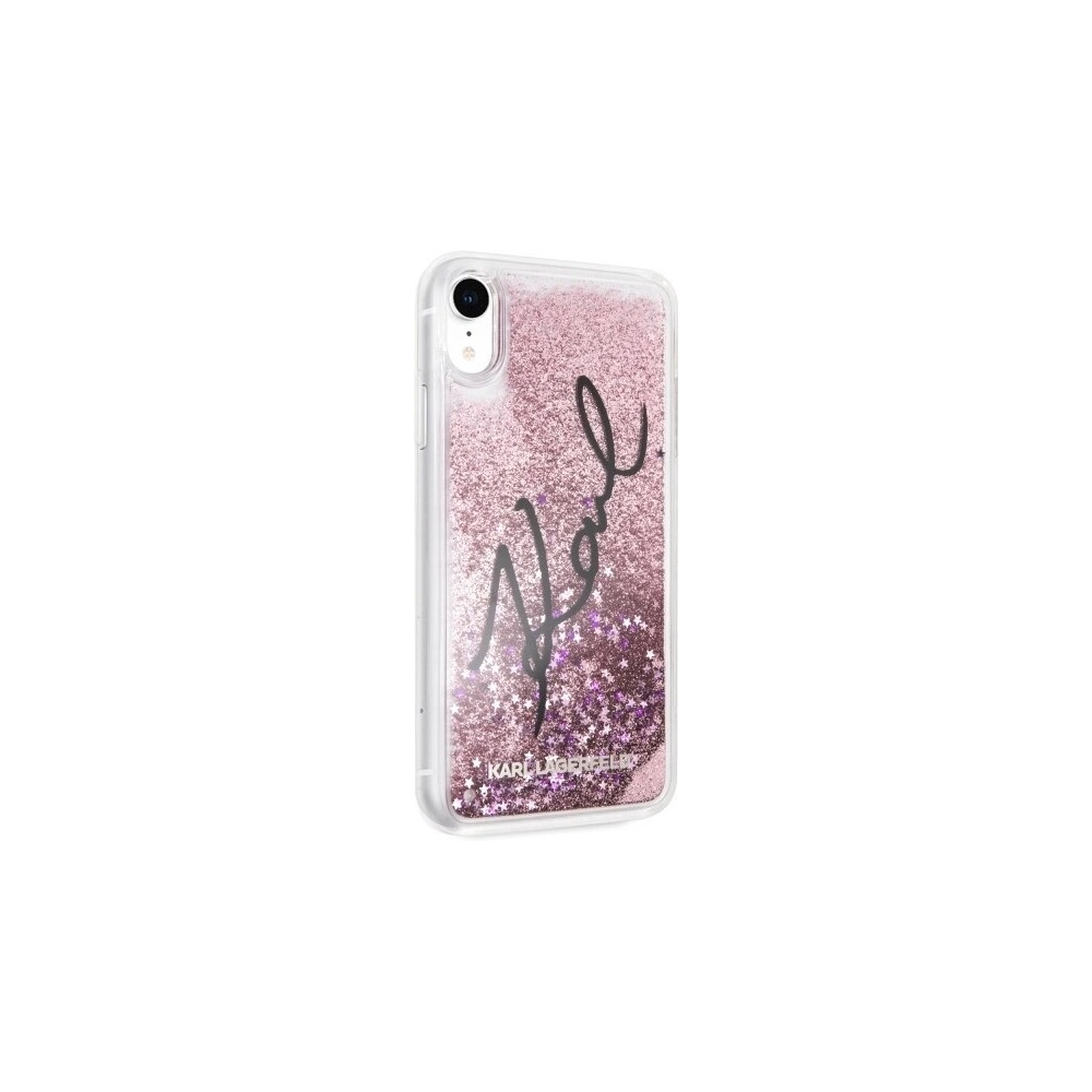 Karl Lagerfeld KLHCI61TRKSIGPI iPhone Xr różowy/pink hard case Signature Liquid Glitter Stars
