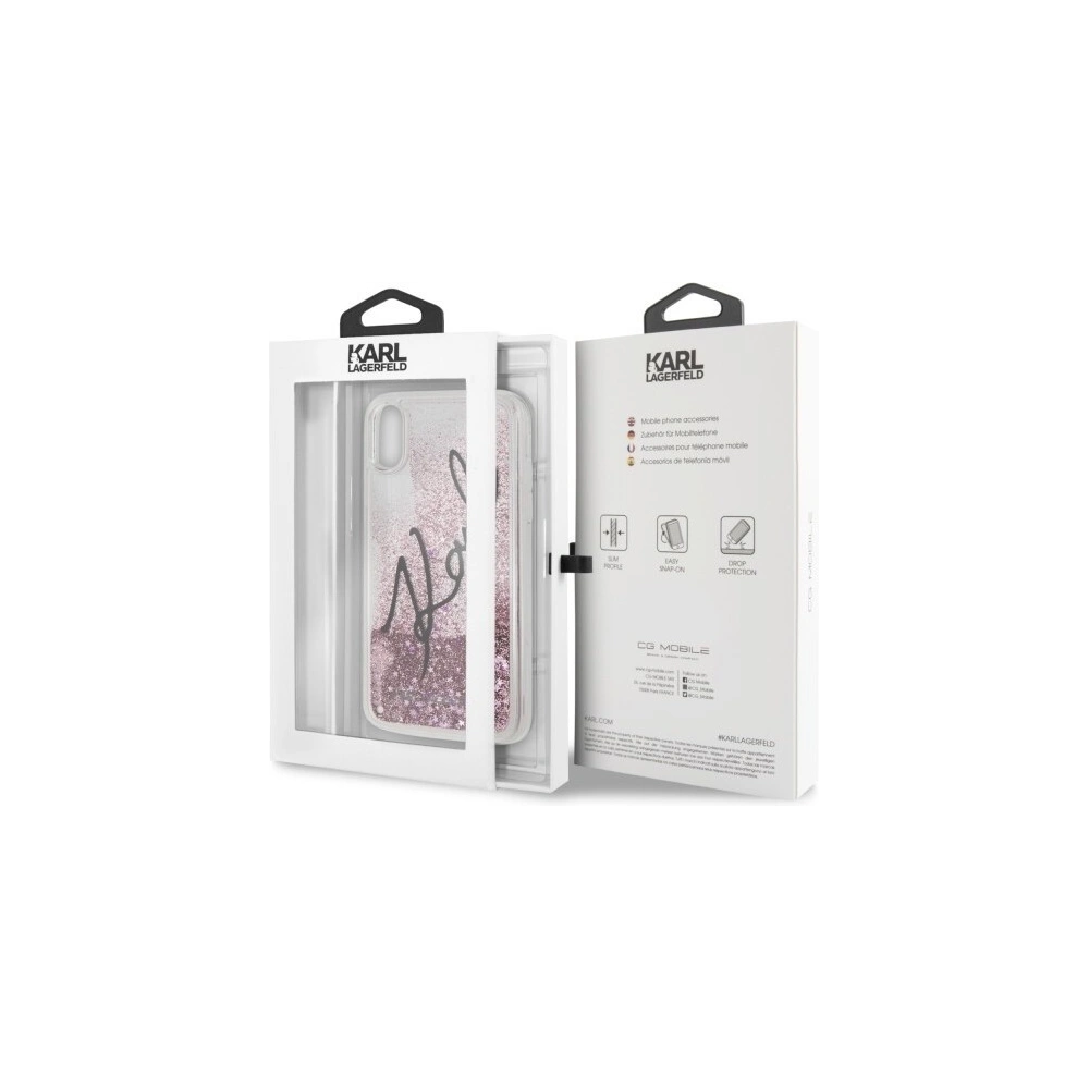 Karl Lagerfeld KLHCI61TRKSIGPI iPhone Xr różowy/pink hard case Signature Liquid Glitter Stars