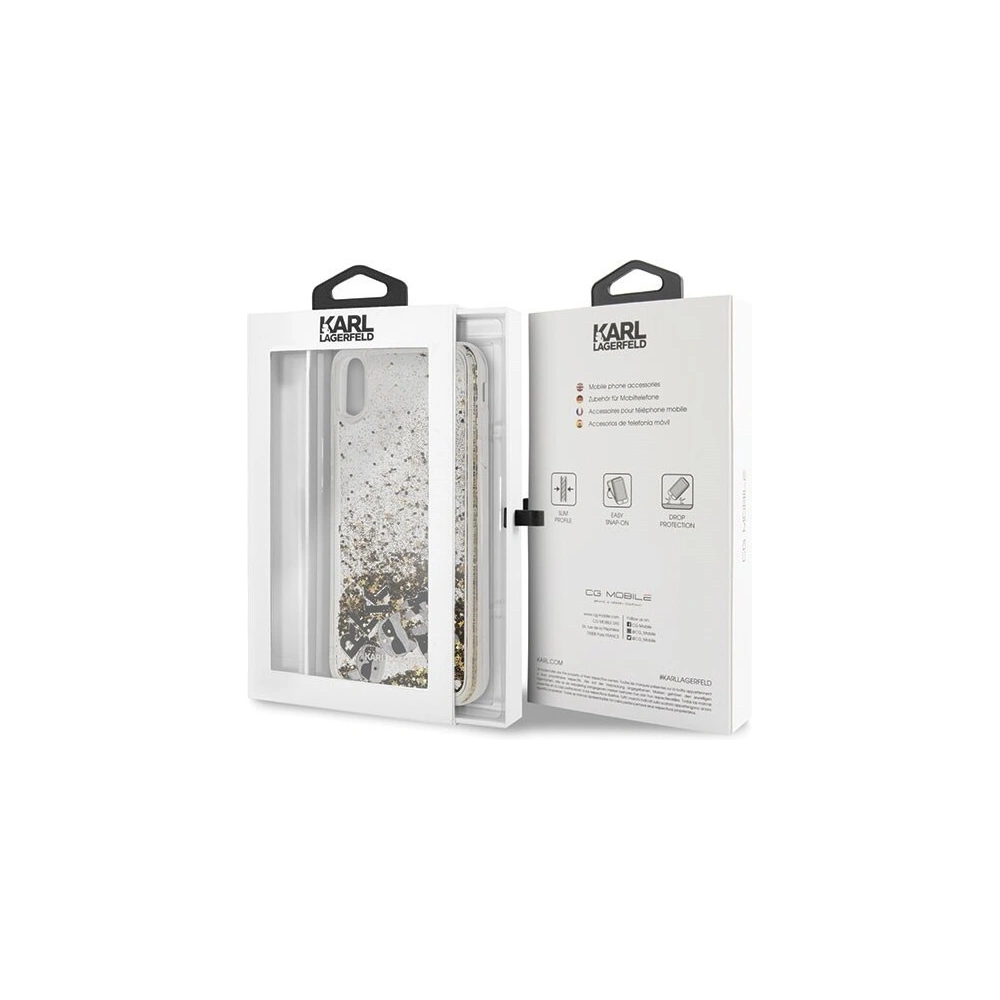 Karl Lagerfeld KLHCI65ROGO iPhone Xs Max czarno-złoty/black & gold hard case Glitter