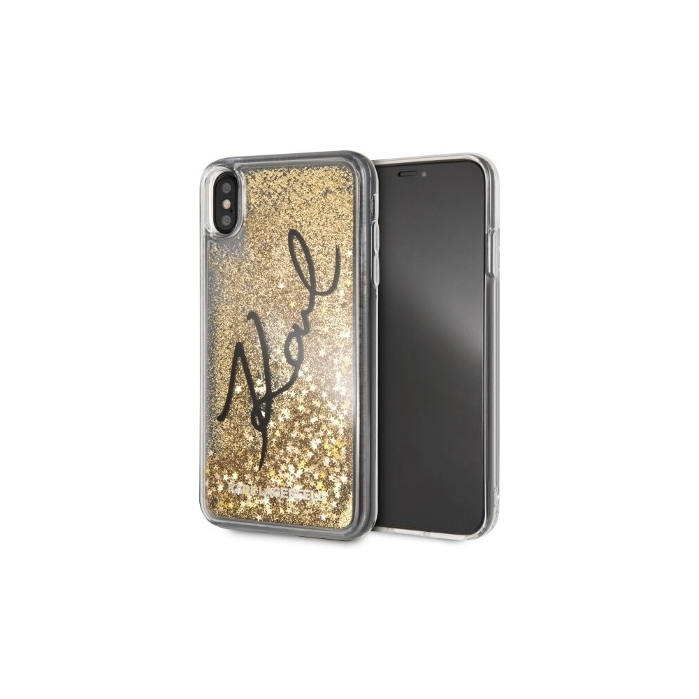 Karl Lagerfeld KLHCI65TRKSIGGO iPhone Xs Max złoty/gold hard case Signature Liquid Glitter Stars
