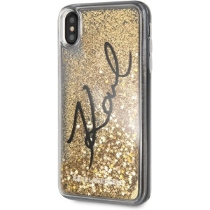Karl Lagerfeld KLHCI65TRKSIGGO iPhone Xs Max gold hard case Signature Liquid Glitter Stars