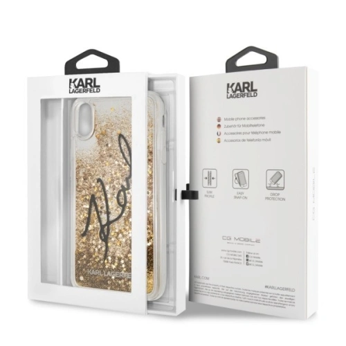 Kup Karl Lagerfeld KLHCI65TRKSIGGO iPhone Xs Max złoty/gold hard case Signature Liquid Glitter Stars - KLD059GLD - {ean13} - Sklep Home Screen