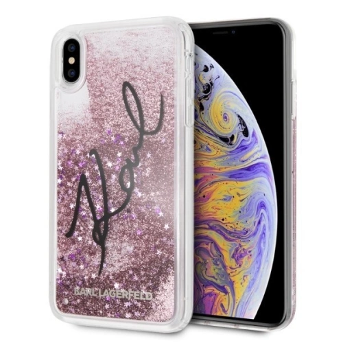 Kup Karl Lagerfeld KLHCI65TRKSIGPI iPhone Xs Max różowy/pink hard case Signature Liquid Glitter Stars - KLD060PNK - {ean13} - Sklep Home Screen