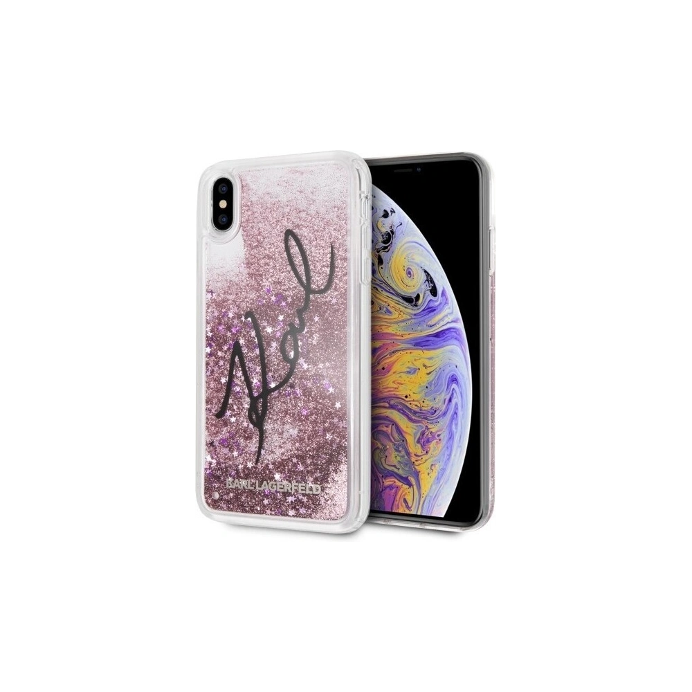 Karl Lagerfeld KLHCI65TRKSIGPI iPhone Xs Max różowy/pink hard case Signature Liquid Glitter Stars