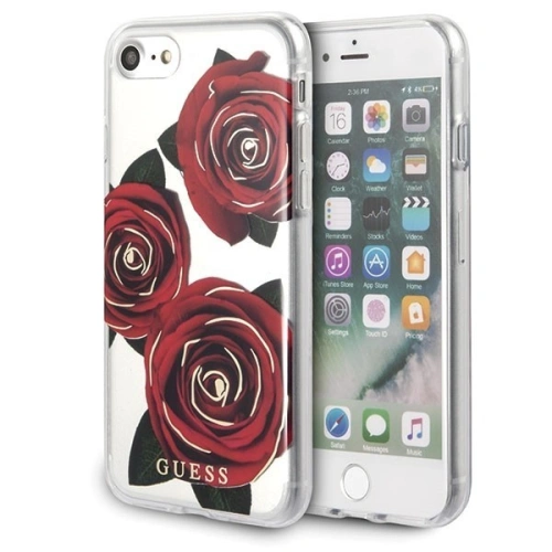 Kup Guess Apple Tasche GUHCI8ROSTR iPhone SE 2022/SE 2020/8/7 transpa rent Hartschalenetui Flower Desire rot rose - GUE141RED - {ean13} - Sklep Home Screen