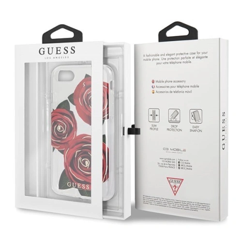 Kup Guess Apple Tasche GUHCI8ROSTR iPhone SE 2022/SE 2020/8/7 transpa rent Hartschalenetui Flower Desire rot rose - GUE141RED - {ean13} - Sklep Home Screen