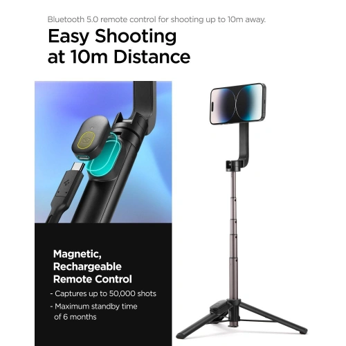 Kup Kijek Spigen S570W Bluetooth Selfie Stick Tripod MagSafe Black - SPN3317 - {ean13} - Sklep Home Screen