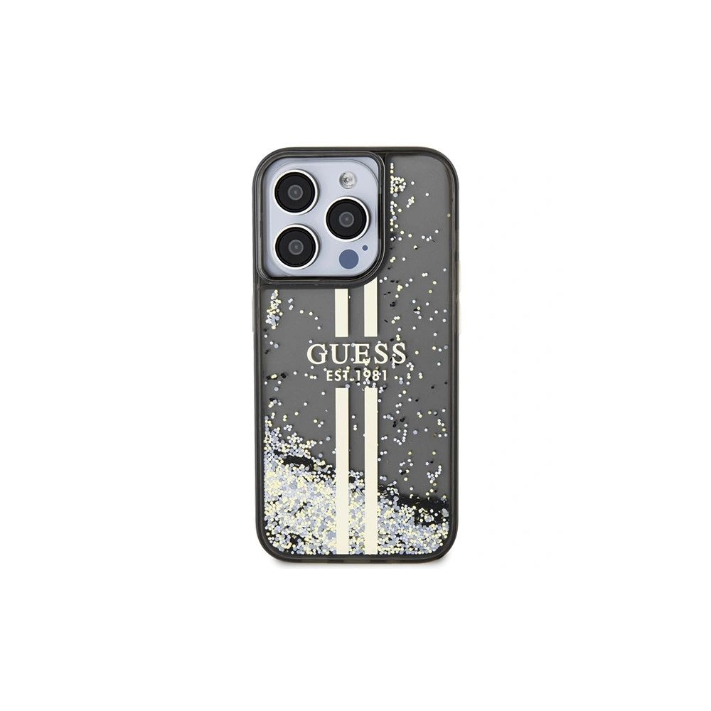 Etui Guess GUHCP15LLFCSEGK Apple iPhone 15 Pro hardcase Liquid Glitter Gold Stripes czarny/black