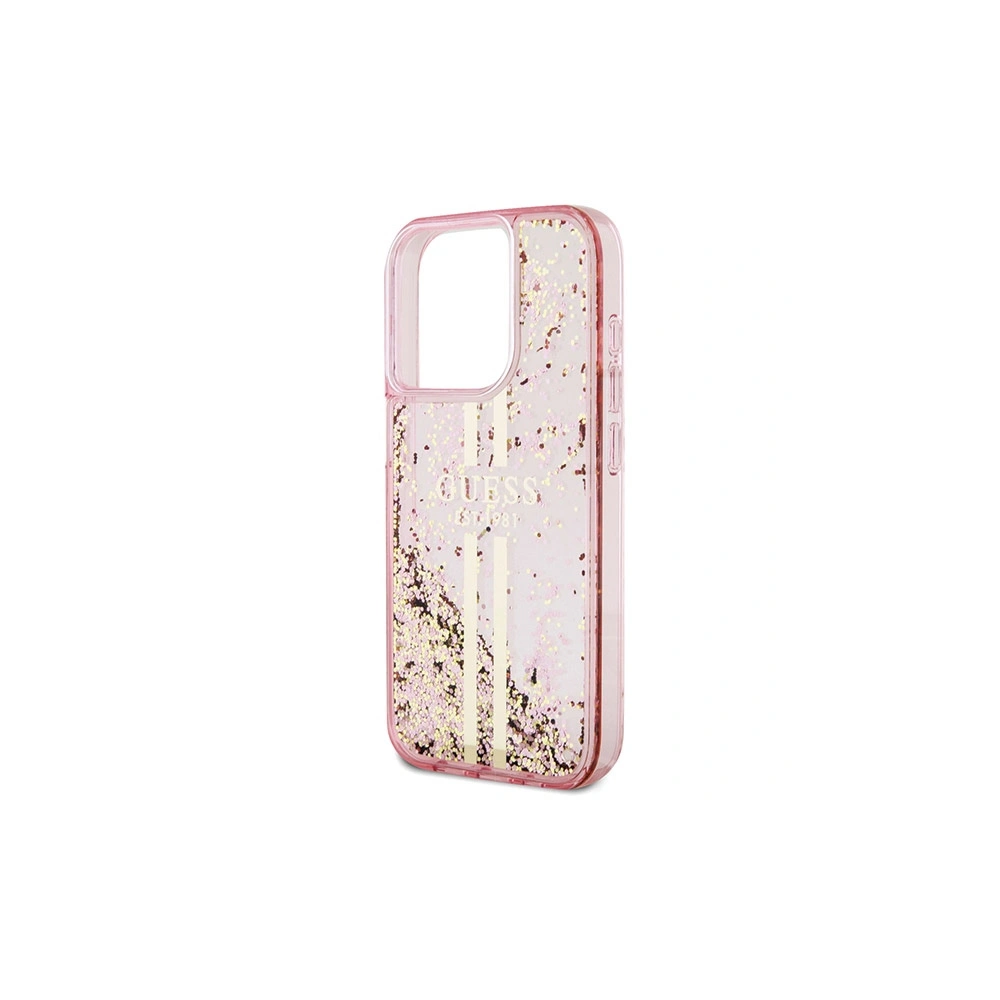 Etui Guess GUHCP15LLFCSEGP Apple iPhone 15 Pro hardcase Liquid Glitter Gold Stripes różowy/pink