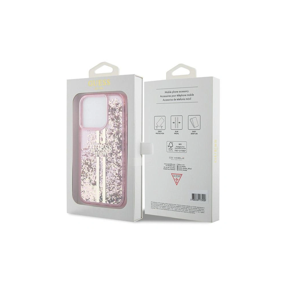 Etui Guess GUHCP15LLFCSEGP Apple iPhone 15 Pro hardcase Liquid Glitter Gold Stripes różowy/pink