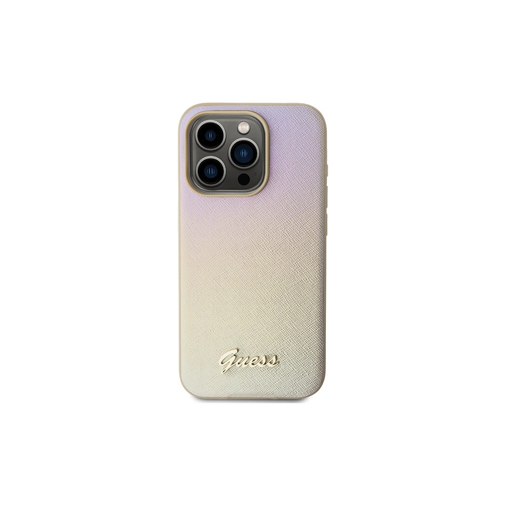 Etui Guess GUHCP15LPSAIRSD Apple iPhone 15 Pro hardcase Saffiano Iridescent Script złoty/gold