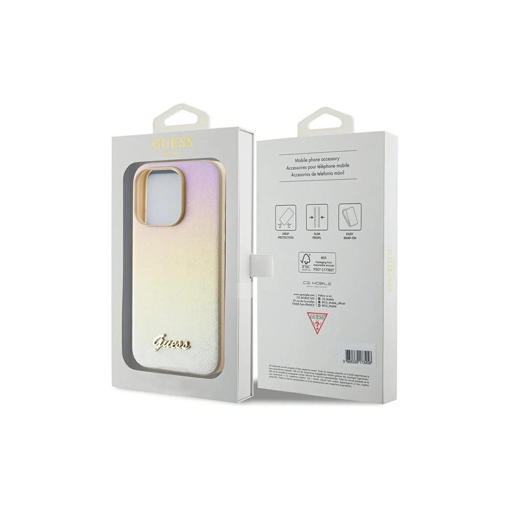 Etui Guess GUHCP15LPSAIRSD Apple iPhone 15 Pro hardcase Saffiano Iridescent Script złoty/gold
