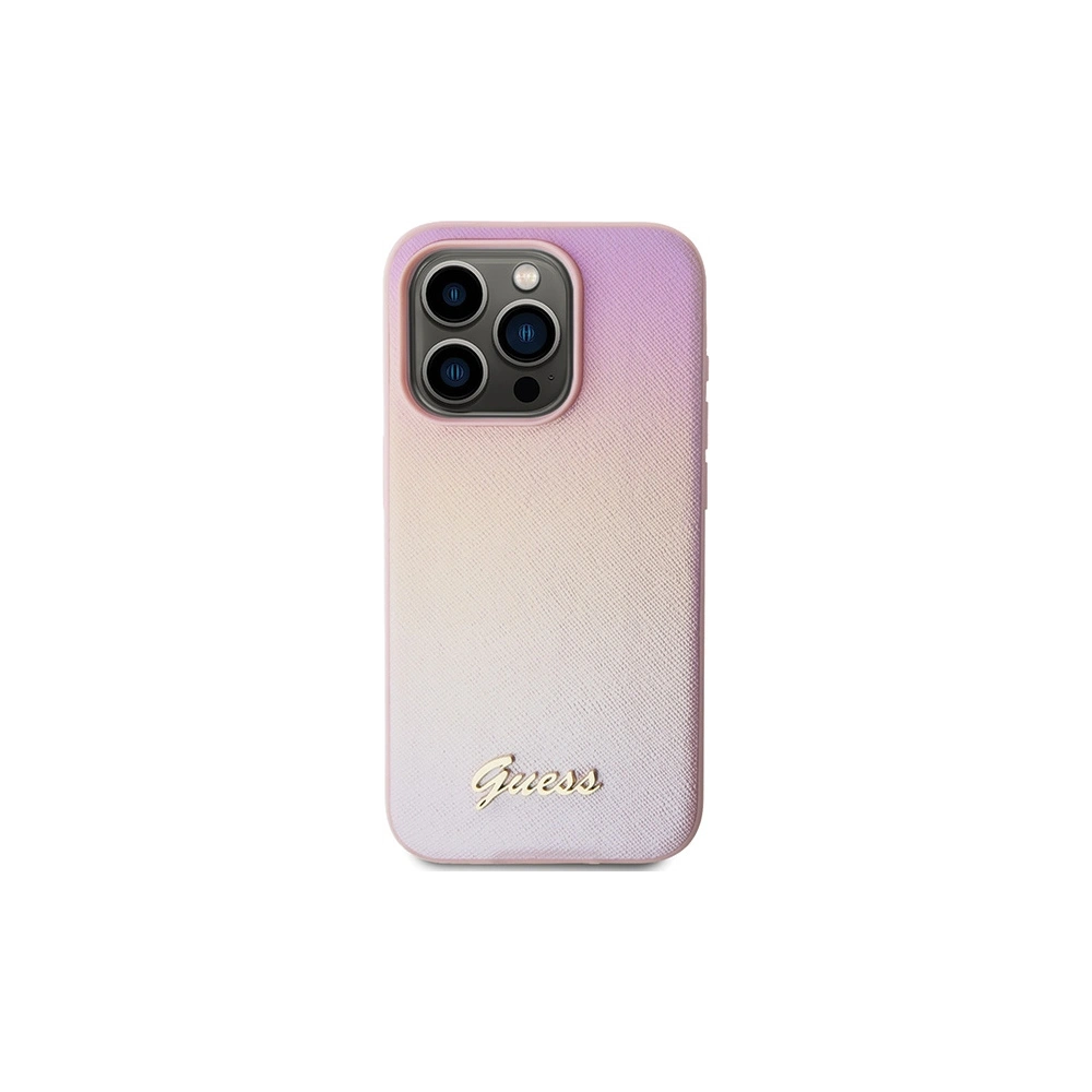 Etui Guess GUHCP15LPSAIRSP Apple iPhone 15 Pro hardcase Saffiano Iridescent Script różowy/pink