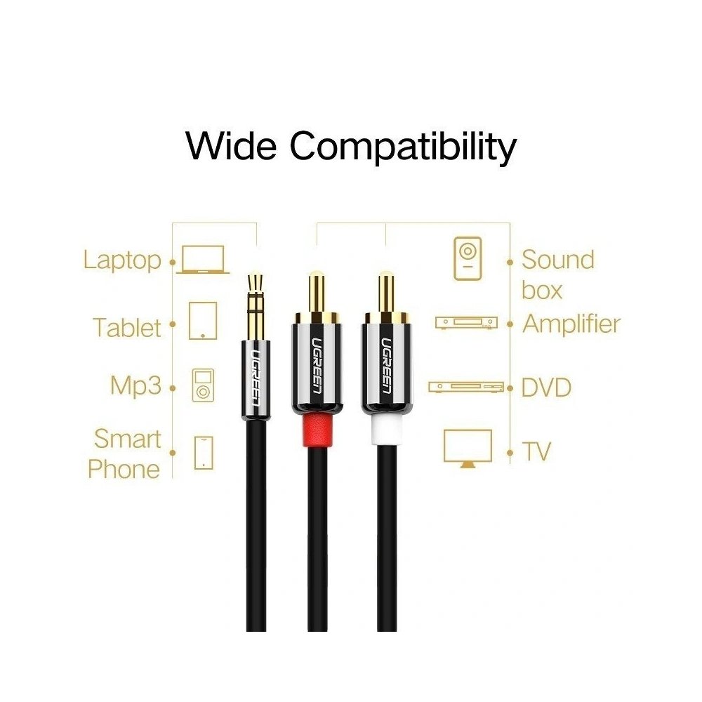 Przewód 3,5mm Jack do 2RCA (Cinch) UGREEN 1m