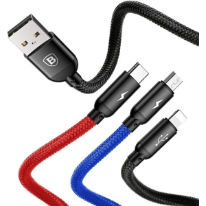 Kup USB kábel Baseus 3w1 USB-C / Lightning / Micro 3A 1,2m ( fekete) - BSU622BLK - {ean13} - Sklep Home Screen