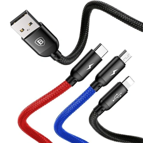 Kup Kabel USB Baseus 3w1 USB-C / Lightning / Micro 3A 1,2m (czarny) - BSU622BLK - {ean13} - Sklep Home Screen