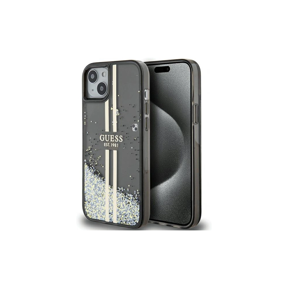 Etui Guess GUHCP15MLFCSEGK Apple iPhone 15 Plus / 14 Plus hardcase Liquid Glitter Gold Stripes czarny/black