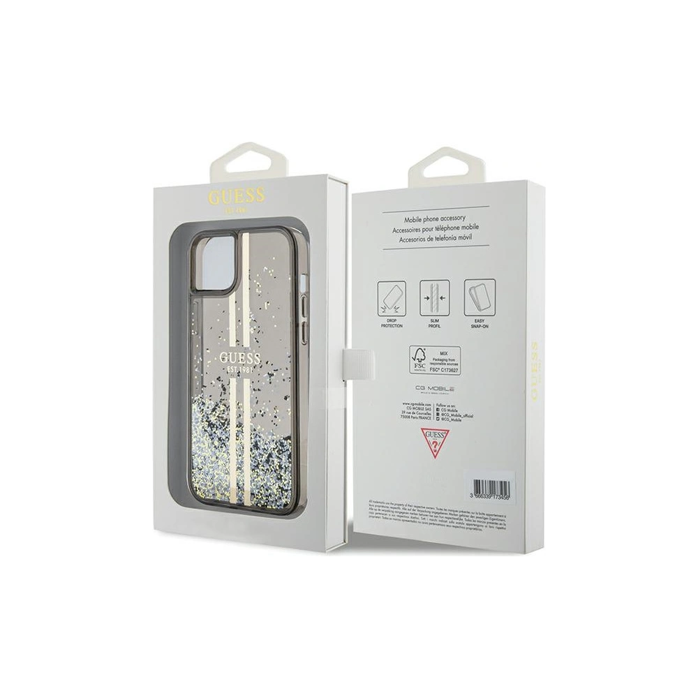 Etui Guess GUHCP15MLFCSEGK Apple iPhone 15 Plus / 14 Plus hardcase Liquid Glitter Gold Stripes czarny/black