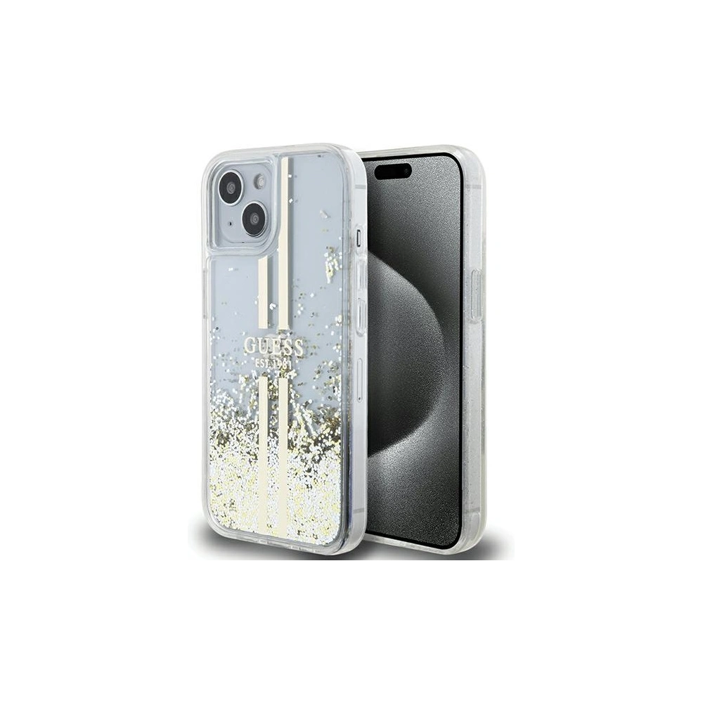 Etui Guess GUHCP15MLFCSEGT Apple iPhone 15 Plus / 14 Plus hardcase Liquid Glitter Gold Stripes transparent