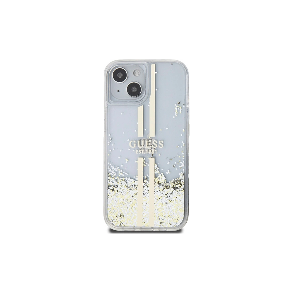Etui Guess GUHCP15MLFCSEGT Apple iPhone 15 Plus / 14 Plus hardcase Liquid Glitter Gold Stripes transparent