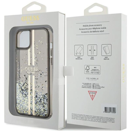 Kup Case Guess GUHCP15SLFCSEGK Apple iPhone 15 / 14 / 13 Hardcase Liquid Glitter Gold Stripes schwarz/black - GUE3194 - {ean13} - Sklep Home Screen