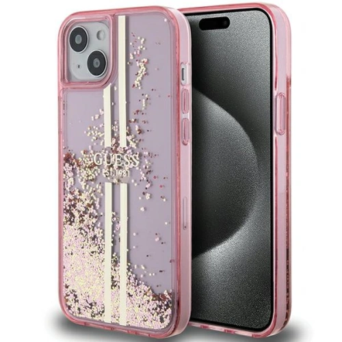 Kup Etui Guess GUHCP15SLFCSEGP Apple iPhone 15 / 14 / 13 hardcase Liquid Glitter Gold Stripes roz/pink - GUE3195 - {ean13} - Sklep Home Screen