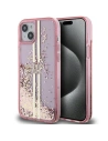 Etui Guess GUHCP15SLFCSEGP Apple iPhone 15 / 14 / 13 hardcase Liquid Glitter Gold Stripes różowy/pink