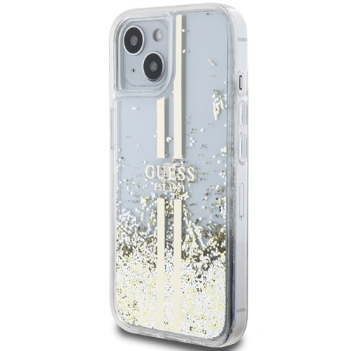 Kup Etui Guess GUHCP15SLFCSEGT Apple iPhone 15 / 14 / 13 hardcase Liquid Glitter Gold Stripes transparent - GUE3196 - {ean13} - Sklep Home Screen